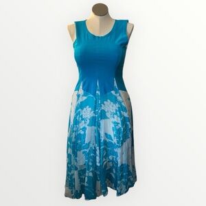 Vintage Advanced Apparels Dress Women’s Free Size Retro Aqua‎ Blue Floral MIDI